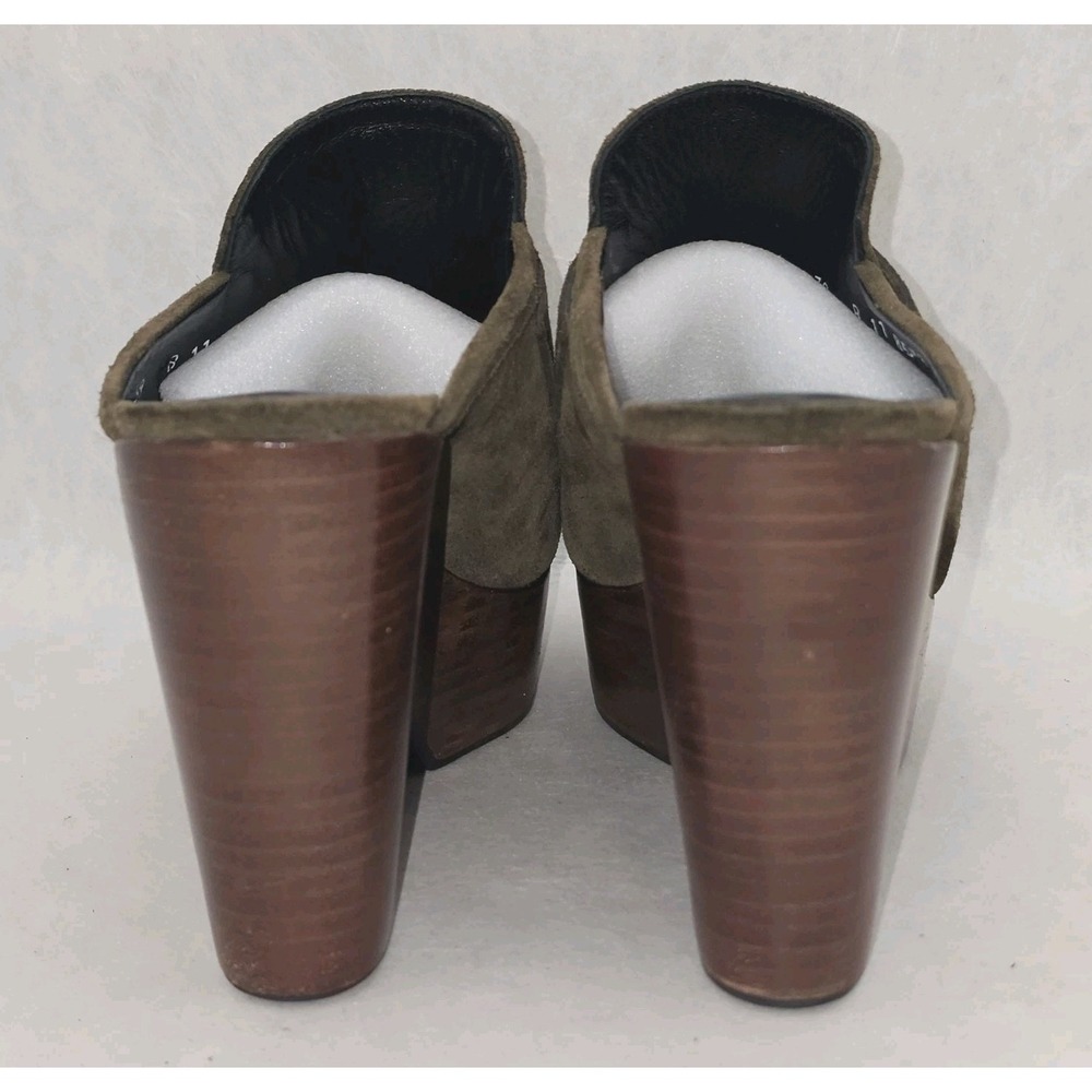 Robert Clergerie Olive Green Damor Suede Leather Platform Wooded Wedge Clogs 39 - Picture 7 of 11